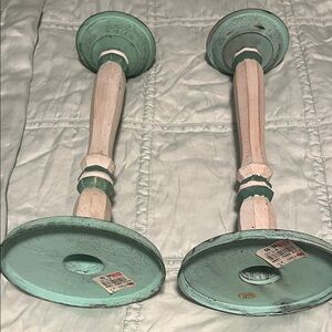 Sundry Mint Green and Cream Candle Holders